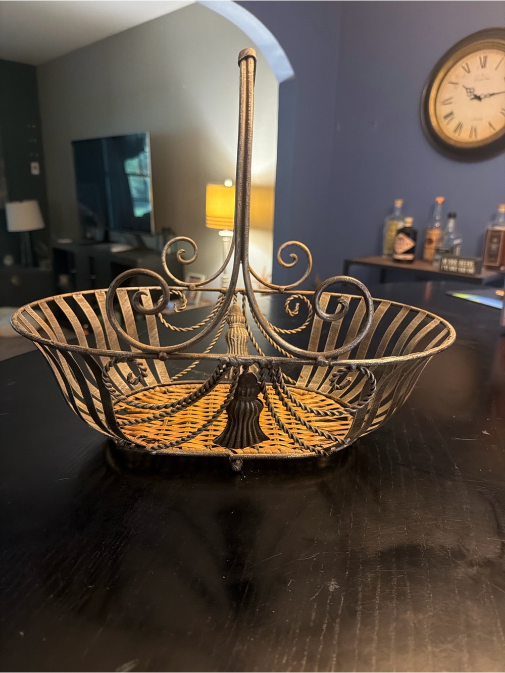 Decorative Woven Metal Fruit Basket - Brown/Gold